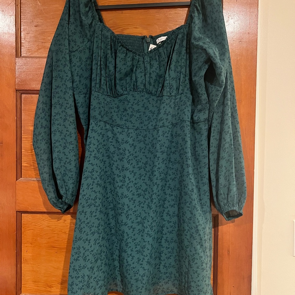 Hollister Teal Floral Long Sleeve Dress